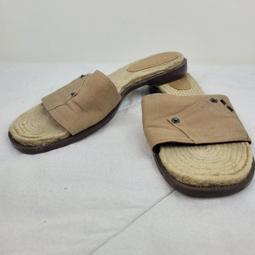 Liz Flex Espadrille Slide Sandals tan canvas uppers pocket detail boho funky 9.5